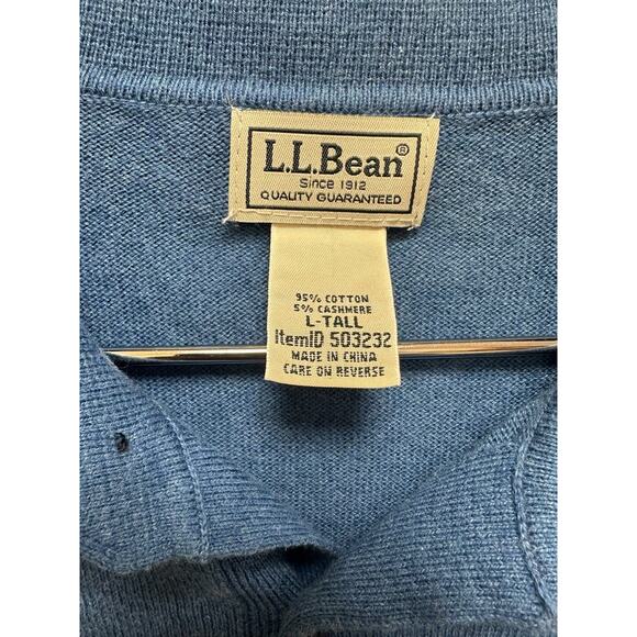 LL BEAN Vintage Cotton Cashmere Long Sleeve BLUE Polo Sweater LARGE TALL EUC - Picture 3 of 9